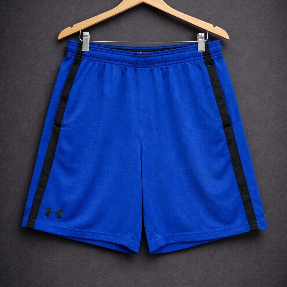 Under Armour HeatGear Athletic Shorts Mens Large Blue Black Training Gym